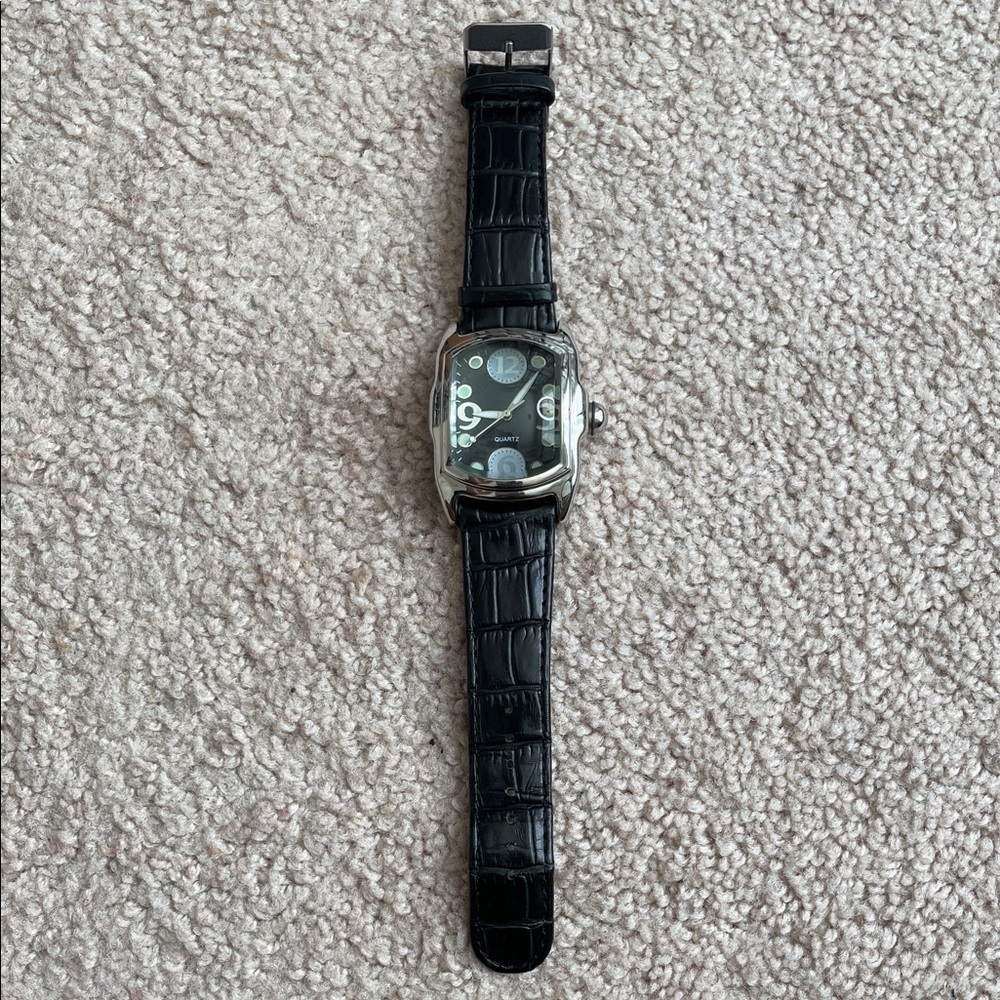 Elegant Black Leather Women's Watch